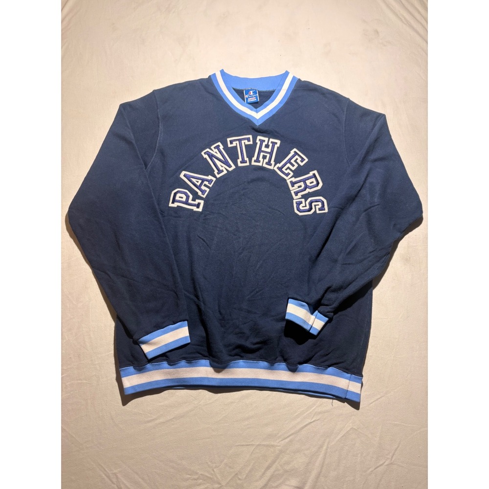 Vintage Champion Panthers Sweatshirt V-Neck Navy Blue Made in USA Mens XXL